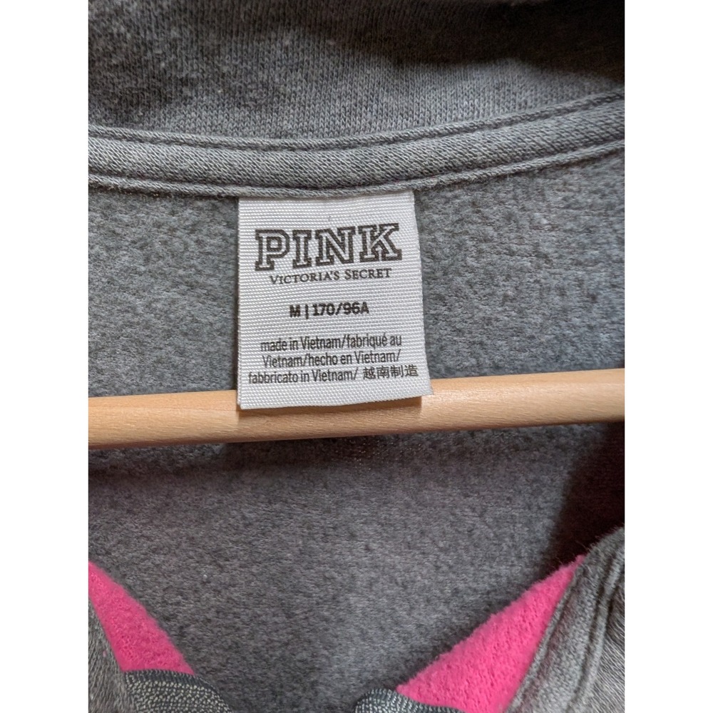 PINK Victoria's Secret Quarter Zip Women M Gray Pink Blue Good Colorblock Fleece - Picture 2 of 3